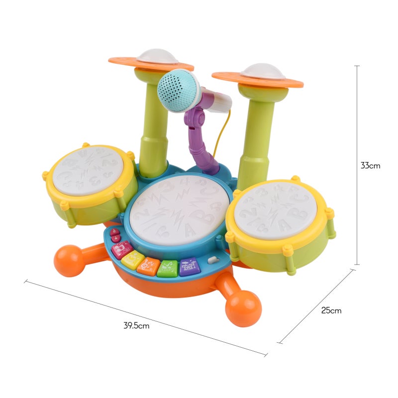 Electronic Drum Toy Set Green Safe Plastic 10 Built-In Songs - Flashing Lights Lightweight Toddler Musical Toys for Toddler And Young Kids Early Interest Cultivation - Image 4