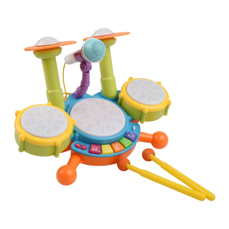 Electronic Drum Toy Set Green Safe Plastic 10 Built-In Songs - Flashing Lights Lightweight Toddler Musical Toys for Toddler And Young Kids Early Interest Cultivation - Image 1