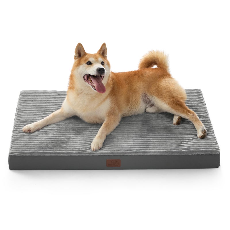 Bedsure ComfyFleece Dog Beds Large Sized Dog- Orthopedic Pet Beds for Crate with Removable Machine Cover, NOT Waterproof Egg Crate Foam Puppy Mat for Pets Up to 50 lbs, 35x22x2.8, NOT Chewproof - Image 1