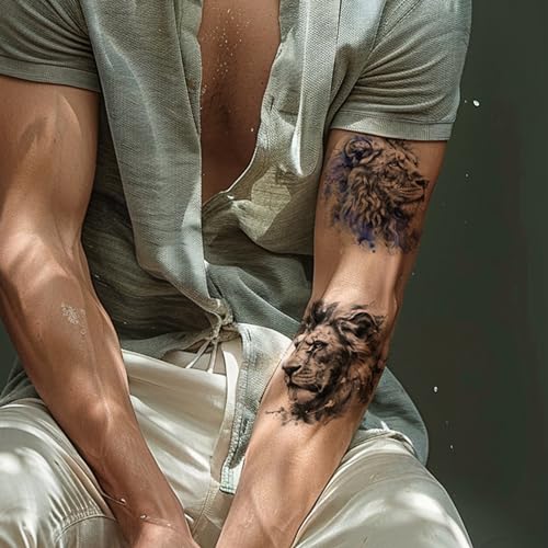 Everjoy 25 Sheets Tough Beast Temporary Tattoo Stickers, 12 Sheets Large Arm Watercolor Animals Fake Tattoos, 13 Pcs Small Animals Tattoo Stickers For Men and Women - Image 5