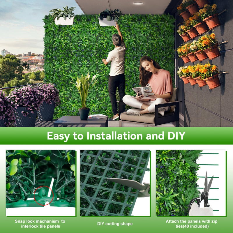 Evernature Artificial Grass Wall Panels, 20"x20" 12pcs Hedge Grass Backdrop, UV-Anti Fake Greenery Plant Boxwood Panels, Green Wall Decor for Outdoor Indoor Patio Garden Backyard - Image 5