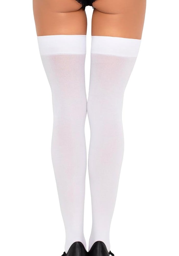 Leg Avenue Women's Satin Bow Accent Thigh Highs in White/Black - One Size - Image 2
