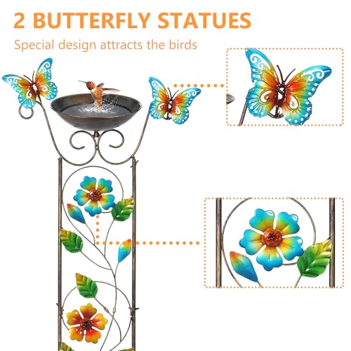 SUNNYPARK Bird Bath with Trellis Outdoor Antique Garden Iron Plant Trellis with Decorative FloralButterflies Detachable Bird Bath Bowl Metal Potted Plants Support for Climbing Flowers - Image 3