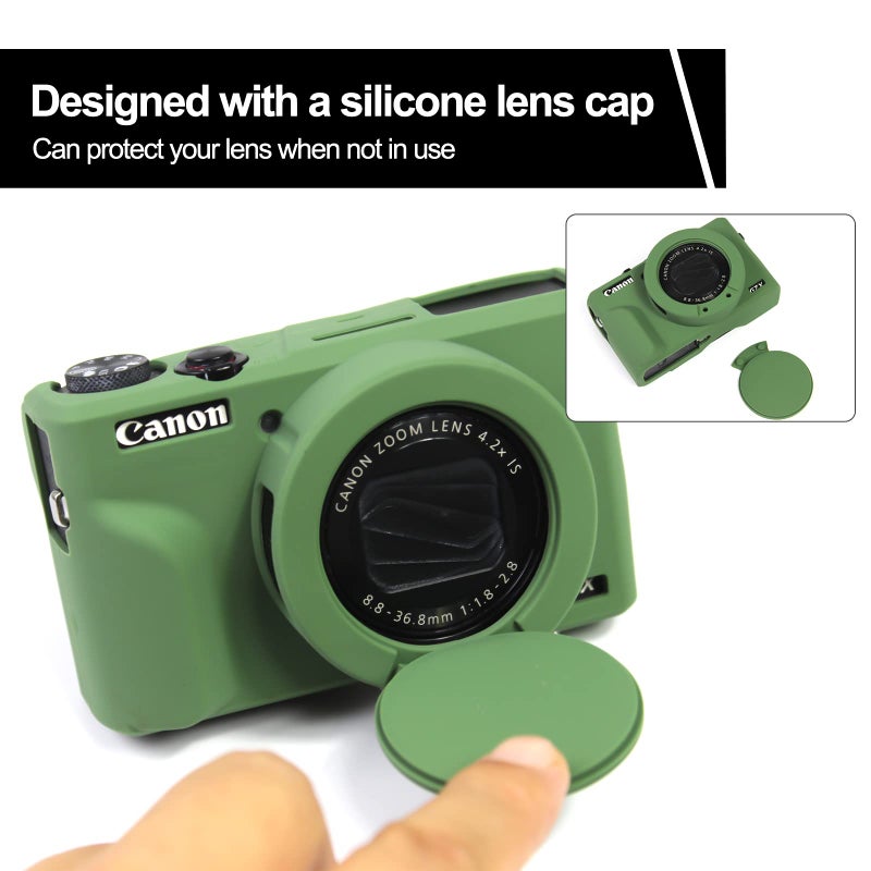 Easy Hood Case for Canon Powershot G7 X Mark III Digital Camera, Soft Silicone Protective Cover with Removable Lens Cover for Canon Powershot G7X Mark III DSLR Camera (Green) - Image 4