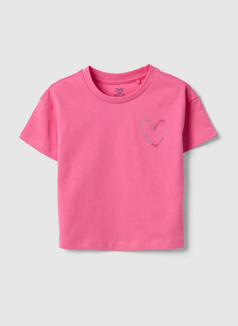 Ovs Ovs Girls' Pink Pure Cotton Boxy Fit T-Shirt With Heart