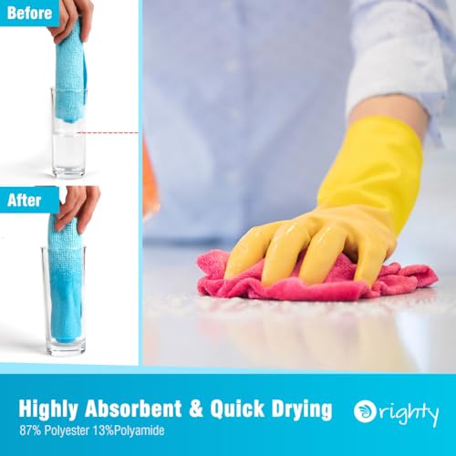 Orighty Microfiber Cleaning Cloth 24 Pack, Highly Absorbent Cleaning Supplies, Lint Free Cloths for Multiple-use, Powerful Clean Rags for House, Kitchen, Car Care (Multi-Color) 11.5 x11.5 inch - Image 3