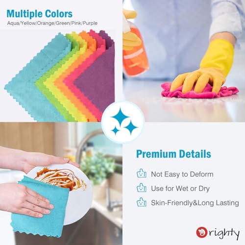Orighty Microfiber Cleaning Cloth 24 Pack, Highly Absorbent Cleaning Supplies, Lint Free Cloths for Multiple-use, Powerful Clean Rags for House, Kitchen, Car Care (Multi-Color) 11.5 x11.5 inch - Image 4
