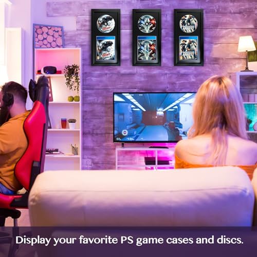 Allenkwok Video Game Display Frame Compatible with Standard PS5/PS4/PS3 Game Case and Disc, Solid Wood Shadow Box with EVA Foam Lining and Black Flocked Fabric, Wall or Tabletop Gaming Room Decor - Image 4
