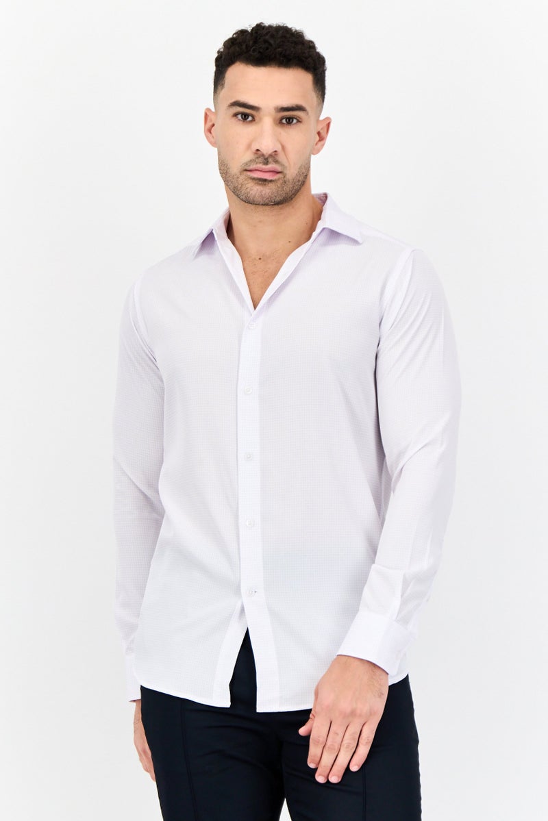 Scotch & Soda قميص رسمي بأكمام طويلة للرجال بتصميم عصري ومربعات صغيرة، لافندر - Image 1