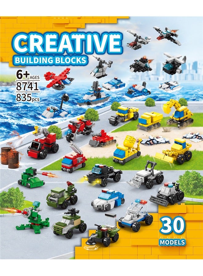 835PCS - 30 Models Building Brick Sets, Fire Truck Building Set - City Police Car Building Toys - Engineering Cars Building Brick Sets - Car Army Tank Toys, 3D Boys and Girls Mini Building Toys for - Image 2