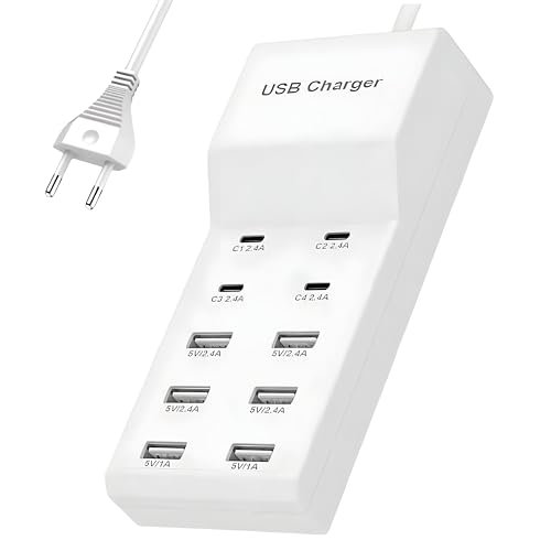 COOLCOLD Charging Station | Type c + USB Charger Hub | Portable 10 Port (4-Ports USB-C and 6 Port of USB-A) Dock for Multiple Devices Phones Tablet Smartwatch Headphones Speakers (White) - Image 1