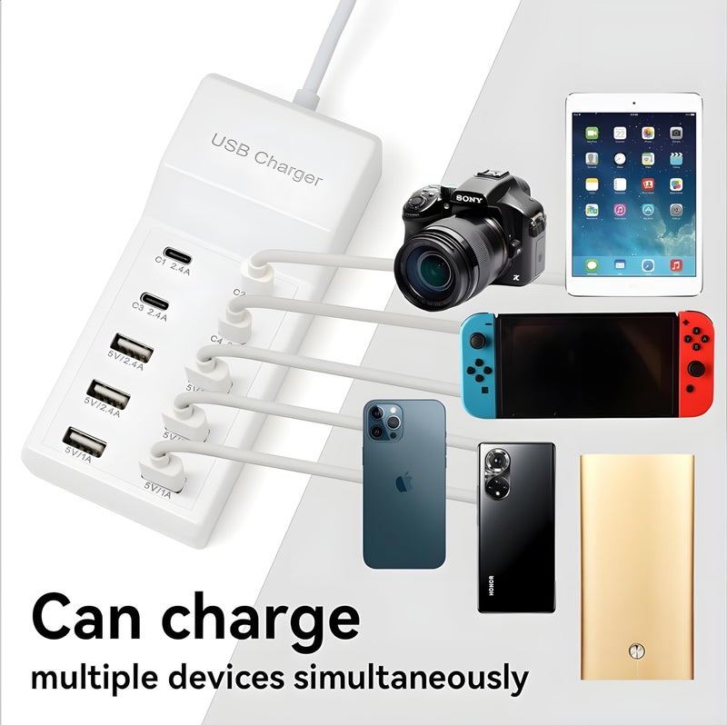 COOLCOLD Charging Station | Type c + USB Charger Hub | Portable 10 Port (4-Ports USB-C and 6 Port of USB-A) Dock for Multiple Devices Phones Tablet Smartwatch Headphones Speakers (White) - Image 3