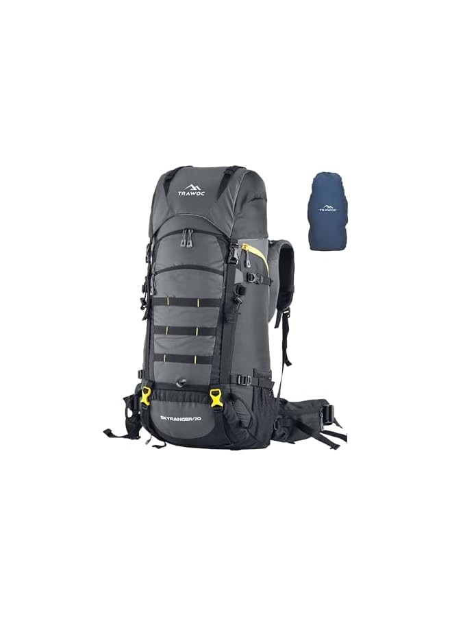 Trawoc حقيبة ظهر للتخييم بسعة 70 لتر مع إطار داخلي للرجال والنساء، حقيبة سفر، تحميل من الأمام ومن الأعلى، غطاء مطري مقاوم للماء، قسم للأحذية، Bhk011 - Image 2
