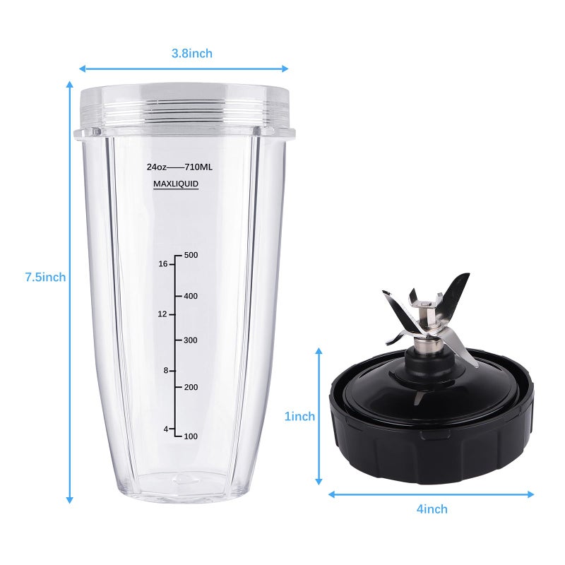 PODCAY Blender Replacement Parts for Ninja, 24oz Cup with Extractor Blade, for Nutri Ninja Auto iQ BN801 BL480 BL640 BL642 NN100 BL2012 (2 Pack) - Image 2