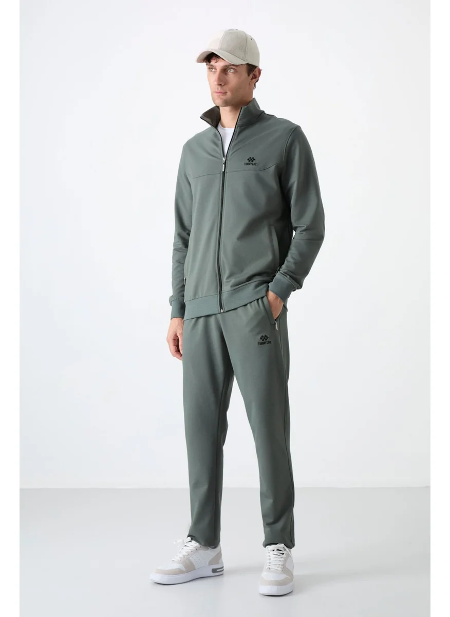 تومي لايف Khaki Stand Collar Zippered Comfortable Form Classic Leg Men's Tracksuit - 85072