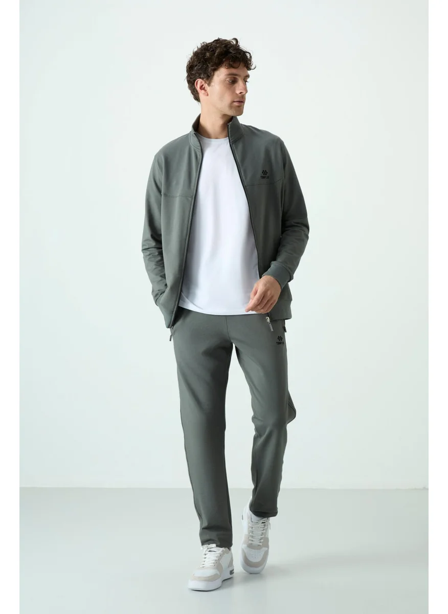 تومي لايف Khaki Stand Collar Zippered Comfortable Form Classic Leg Men's Tracksuit - 85072