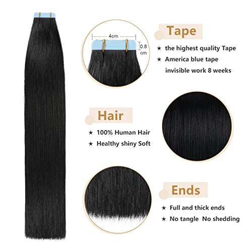 Yilite Tape in Hair Extensions - Human Hair, Silky Straight Remy, 20pcs 50g Jet Black, 18 inches - Image 3