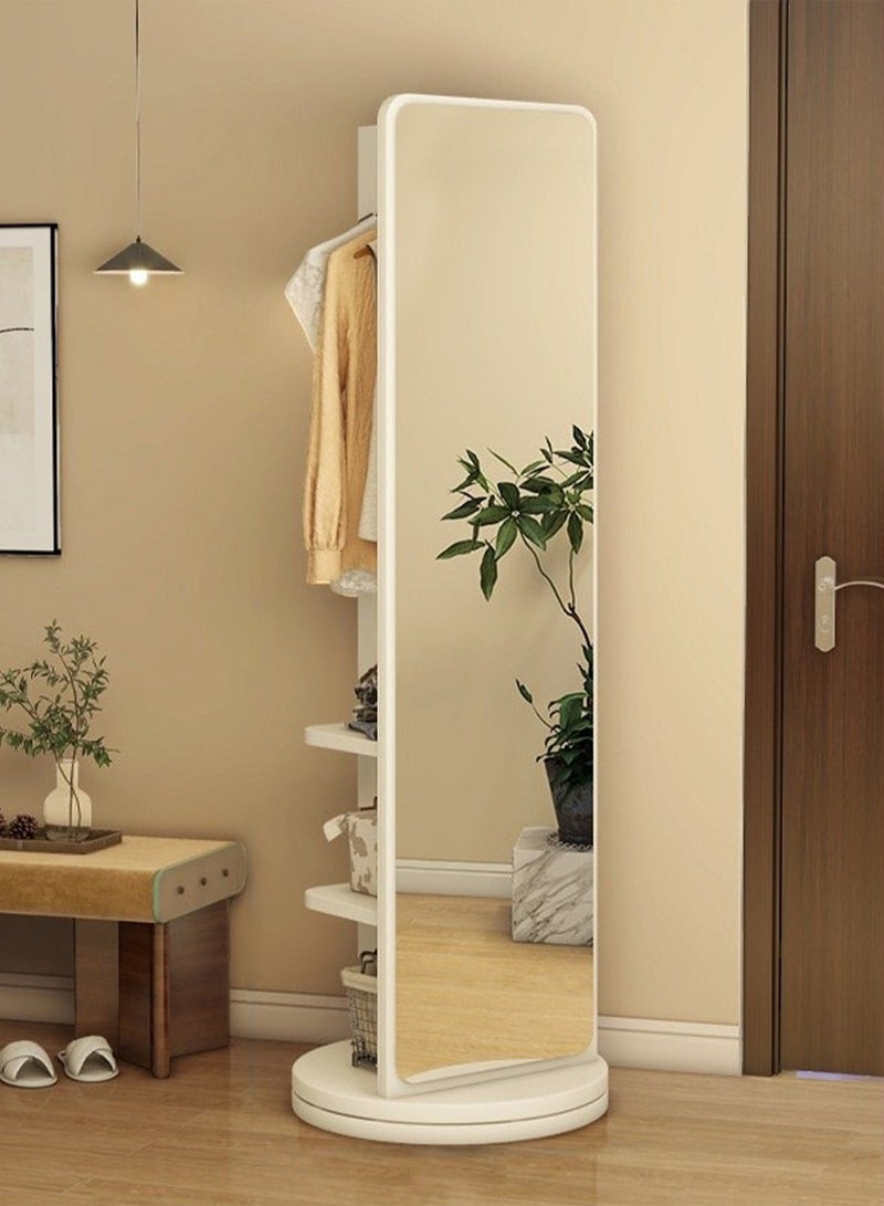 MONOGUE Full length Mirror Swivel Solid Wood Frame Bedroom Floor Mirror Rotating Solid Wood Dressing Mirror Cabinet with Storage - Image 1