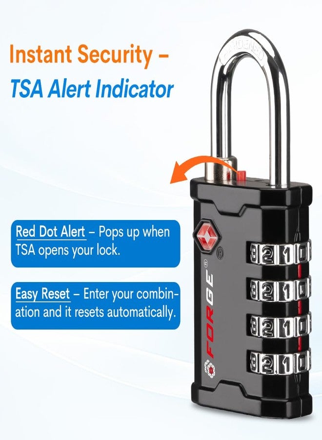 فورج أقفال سفر فورج رباعية الأرقام معتمدة من إدارة أمن النقل (TSA) - قفل مركب متين للسفر، والصالات الرياضية، وحقيبة بيليكان. أسود، عبوة من قطعتين. - Image 4