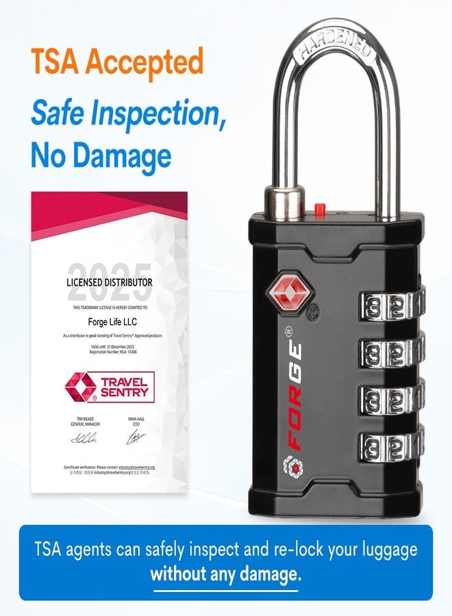 فورج أقفال سفر فورج رباعية الأرقام معتمدة من إدارة أمن النقل (TSA) - قفل مركب متين للسفر، والصالات الرياضية، وحقيبة بيليكان. أسود، عبوة من قطعتين. - Image 2