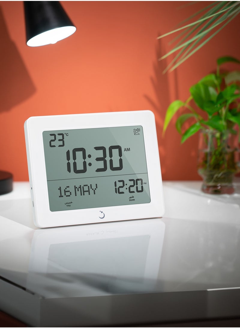 Al Fajr - AlFajr Azan Alarm Clock CF-19 White - Automatic Azan Five Times in 5 Different Voices - Simplified Manual for USA Cities (White) - Image 1