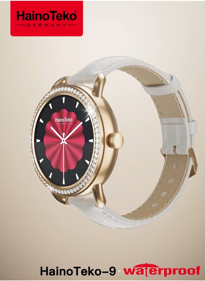 Haino Teko HainoTeko-9 Round Shape AMOLED Display Waterproof Smartwatch With 3 Pair Straps and Charging Cable Designed for Ladies Gold  - Image 3