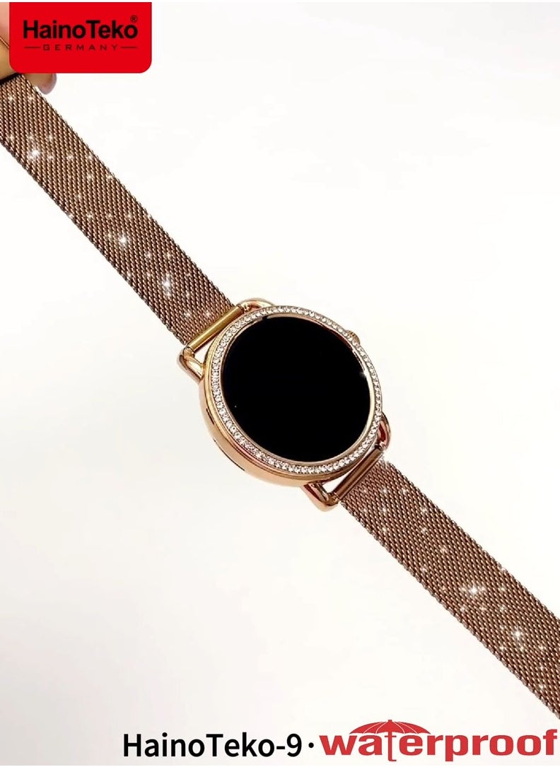 Haino Teko HainoTeko-9 Round Shape AMOLED Display Waterproof Smartwatch With 3 Pair Straps and Charging Cable Designed for Ladies Gold  - Image 5