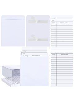 Nezyo 100 Pcs Library Card Pockets And Books Library Cards Kits Self Adhesive Include Book Checkout Cards And Library Pocket Envelope Sleeves For Cds Dvds Library Office And Gift Tag  - Image 1