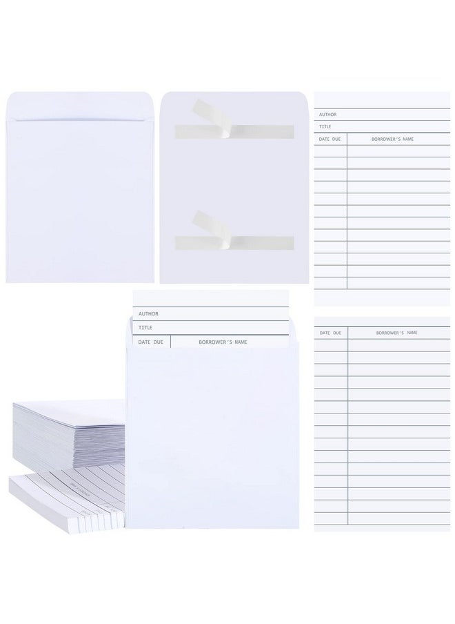 Nezyo - 100 Pcs Library Card Pockets And Books Library Cards Kits Self Adhesive Include Book Checkout Cards And Library Pocket Envelope Sleeves For Cds Dvds Library Office And Gift Tag - Image 1