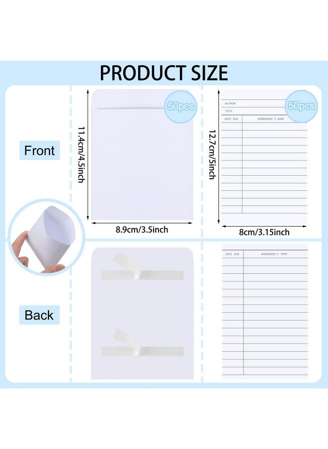Nezyo - 100 Pcs Library Card Pockets And Books Library Cards Kits Self Adhesive Include Book Checkout Cards And Library Pocket Envelope Sleeves For Cds Dvds Library Office And Gift Tag - Image 1