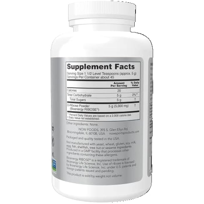 now Sports Nutrition, D-Ribose Powder 5,000 mg, Certified Non-GMO, Energy Production*, 8-Ounce - Image 2