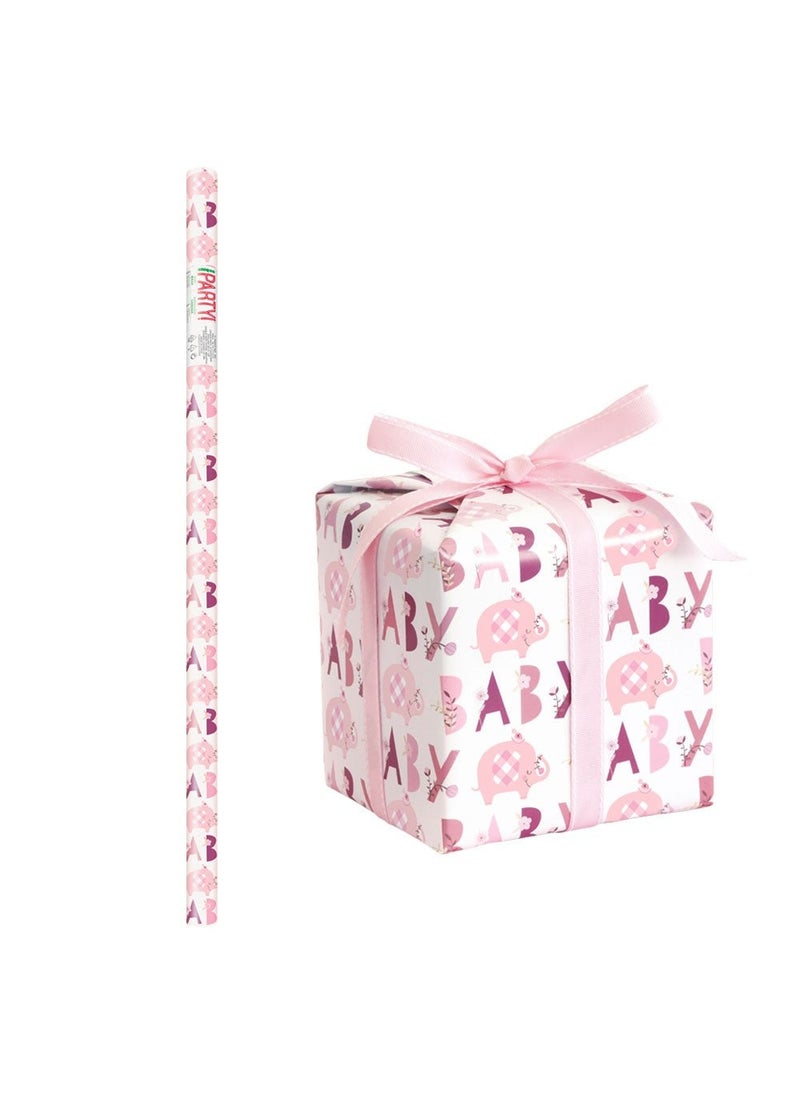Unique Baby Shower Elephant Gift Wrap Pink Paper 76.2m Roll - Image 1
