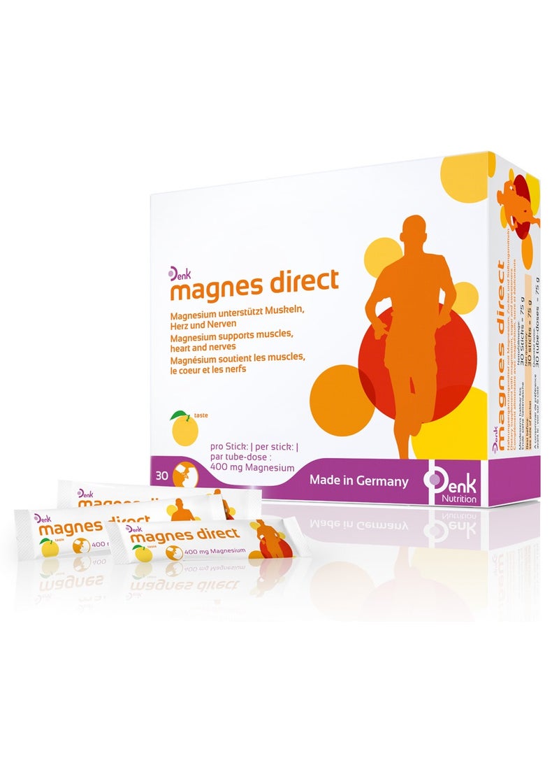 magnes direct Denk: Nutritional Supplement with Fruity Flavour, 400 mg Magnesium for Muscles, Nerves and Bones, 30 Sticks