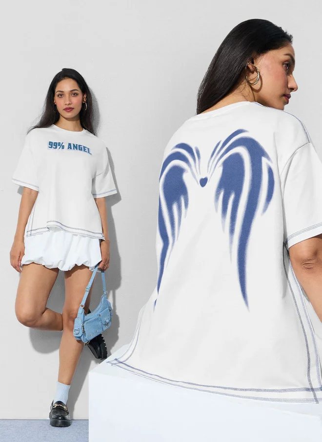 The Souled Store  The Souled Store Women's White Graphic Print Oversized T-Shirt  | Best Price UAE