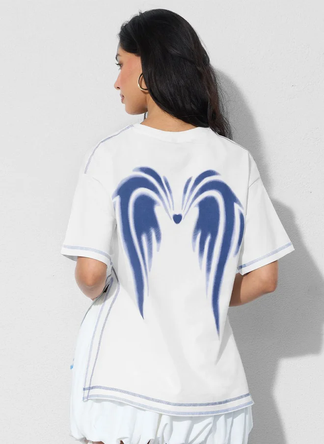 The Souled Store Women's White Graphic Print Oversized T-Shirt