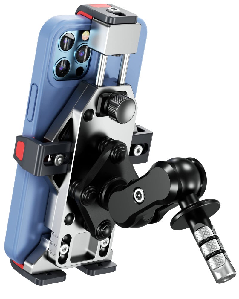 BRCOVAN حامل هاتف دراجة نارية من سبائك الألمنيوم BRCOVAN مع مخمد اهتزاز وقفل آمن، مضاد للسرقة، قوي، قابل للتعديل، مناسب للهواتف الكبيرة، يناسب الهواتف المحمولة من 4.7-7.2 بوصة - Image 1