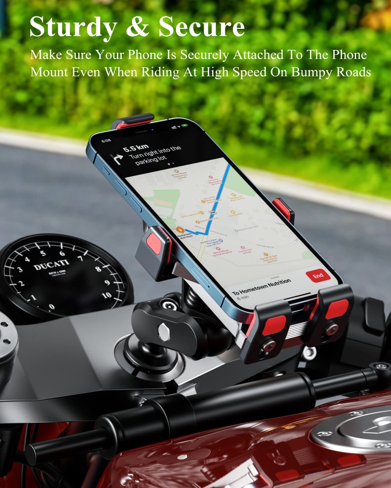 BRCOVAN حامل هاتف دراجة نارية من سبائك الألمنيوم BRCOVAN مع مخمد اهتزاز وقفل آمن، مضاد للسرقة، قوي، قابل للتعديل، مناسب للهواتف الكبيرة، يناسب الهواتف المحمولة من 4.7-7.2 بوصة - Image 4