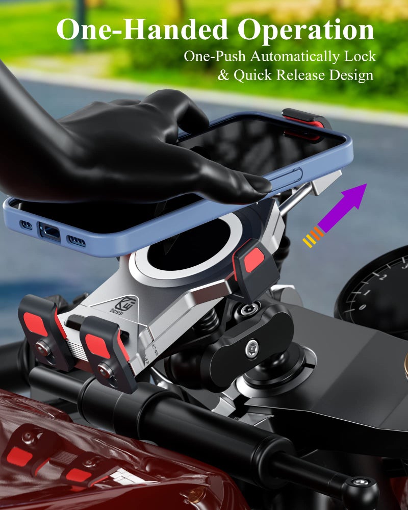 BRCOVAN حامل هاتف دراجة نارية من سبائك الألمنيوم BRCOVAN مع مخمد اهتزاز وقفل آمن، مضاد للسرقة، قوي، قابل للتعديل، مناسب للهواتف الكبيرة، يناسب الهواتف المحمولة من 4.7-7.2 بوصة - Image 3
