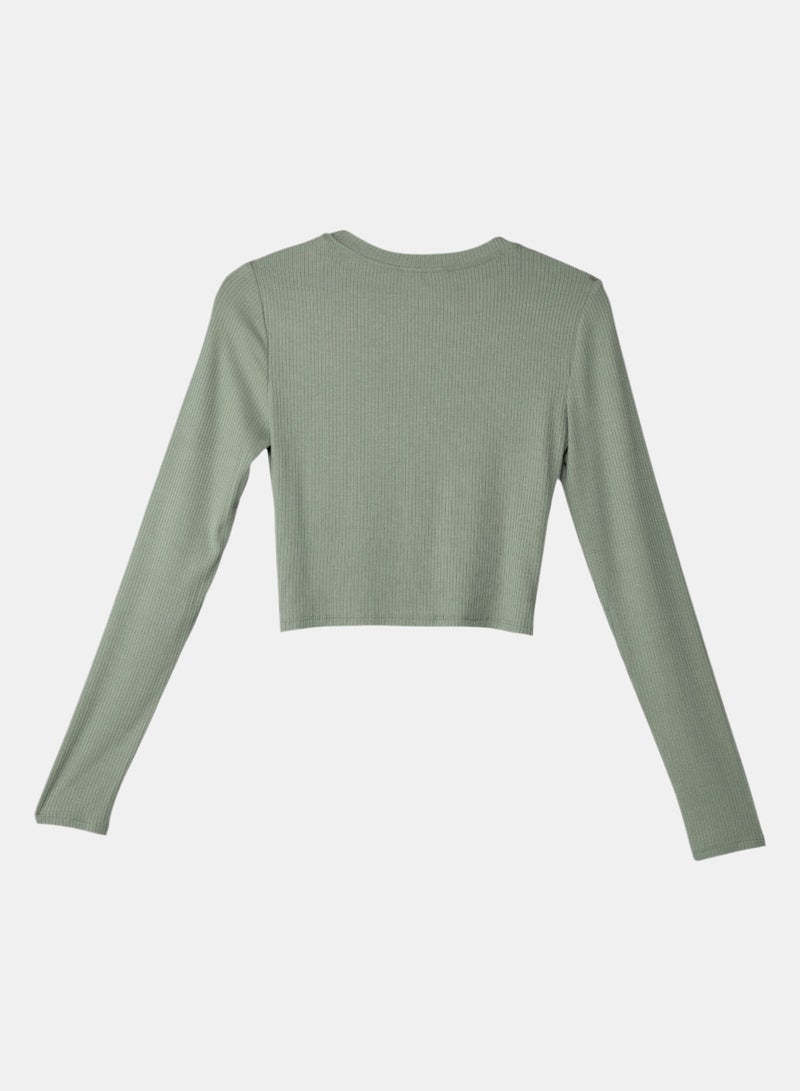 FOREVER 21 Ribbed Ruched Front Long Sleeve Crop Top - Image 3