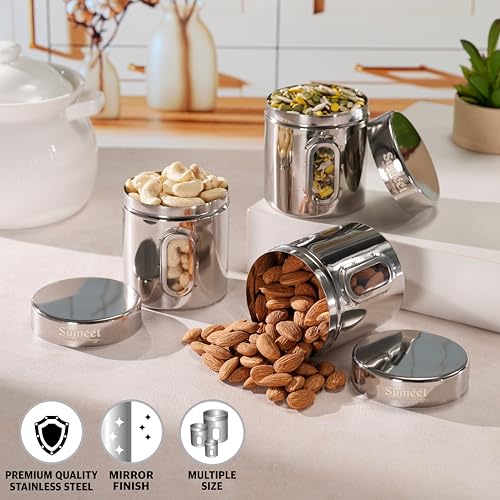 Sumeet Stainless Steel Small Containers/Jars/Dabba for Kitchen Storage with See Through Window - set of 3Pcs, 310ml capacity each, 7.3cm Dia, Silver - Image 2