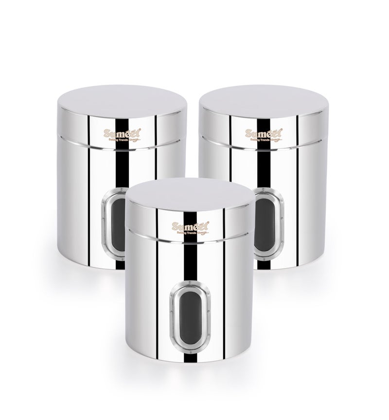 Sumeet Stainless Steel Small Containers/Jars/Dabba for Kitchen Storage with See Through Window - set of 3Pcs, 310ml capacity each, 7.3cm Dia, Silver - Image 1