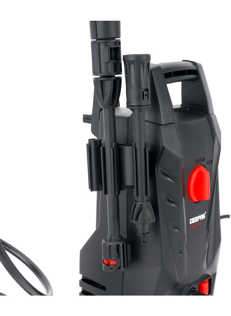 GEEPAS - Geepas 110 bar High Pressure Washer| Carbon Brush Motor 1400 W 6.5 L/min Maximum Flow| Includes Spray Gun with Adjustable Nozzle, 5 M  Cord and Hose| Removing All Type Dust Mud Dirt | GPW1411EL-240 - Image 1