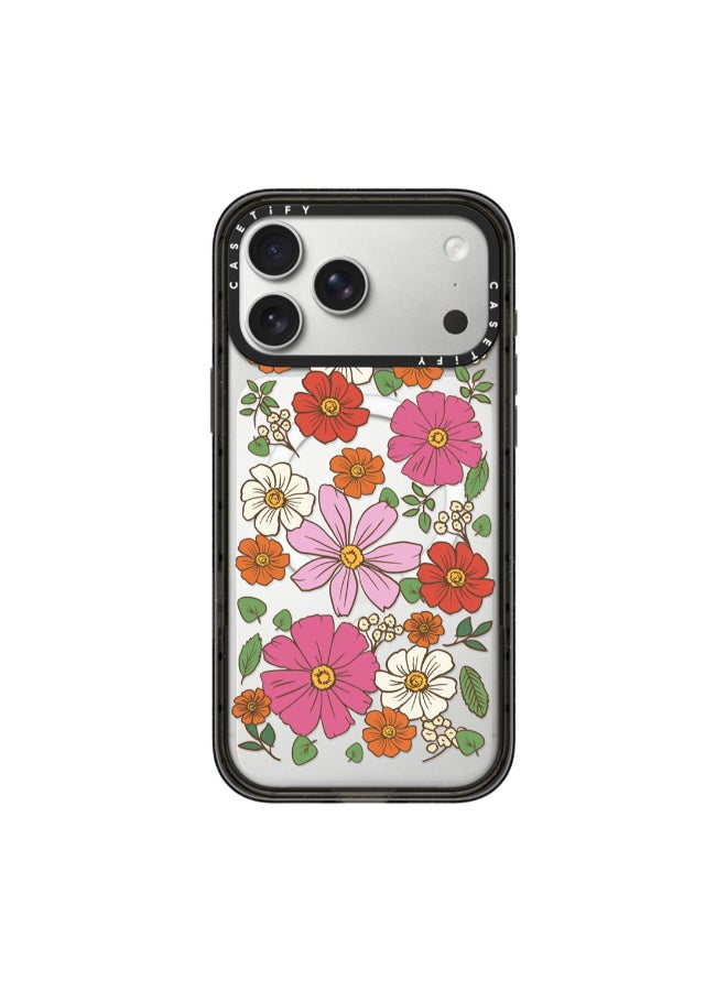 Casetify حافظة IMPACT مع Magsafe لهاتف آبل آيفون 17 برو ماكس 6.9" 2025 | حماية من السقوط حتى 8.2 قدم، غلاف أنيق، قابل للتصوير على إنستغرام، نحيف وخفيف الوزن، صديق للبيئة، شحن لاسلكي - زهور الحديقة/أسود - Image 1