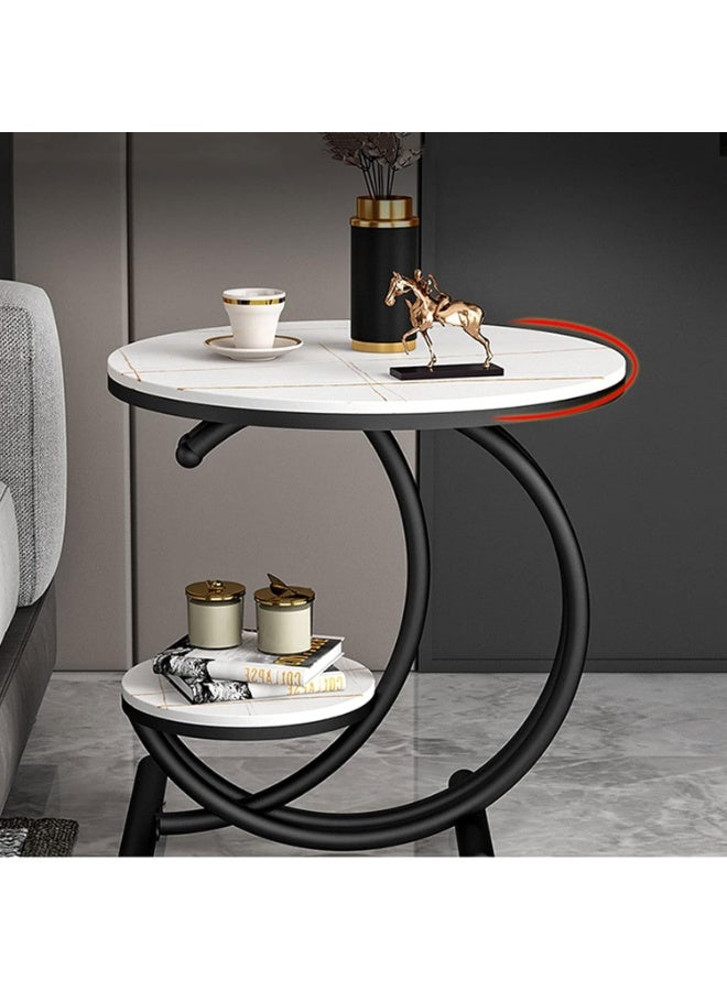 DubaiGallery Sofa Side Table, Light Luxury End Table, Lockboard Corner Table, Creative Small Round Table, Open Double Layer Design Coffee Table, Modern Living Room Side Cabinet Bedside Table - Image 1