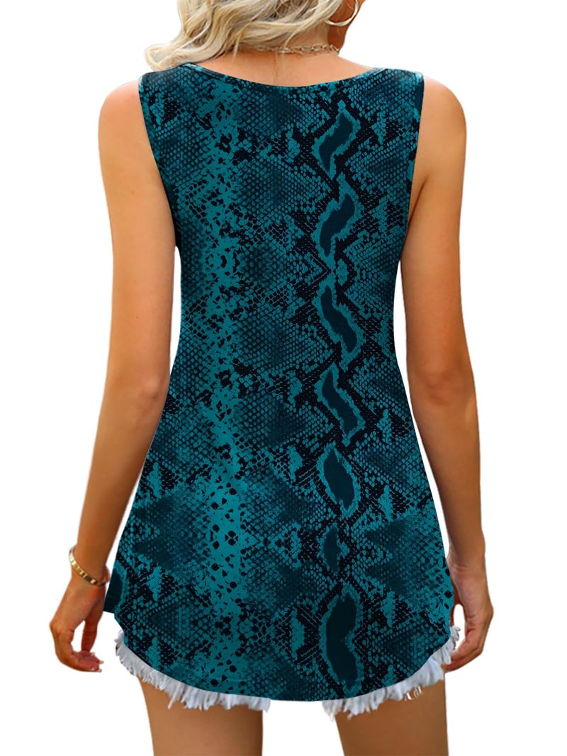 Tencede 2026 Summer Tank Tops for Women Sleeveless V Neck Babydoll Loose Flowy Floral Print Blouse Green Snake Skin Large - Image 3