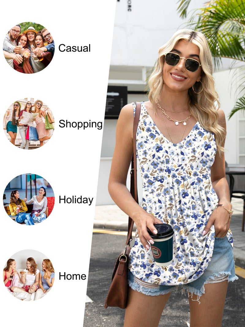Tencede 2026 Summer Tank Tops for Women Sleeveless V Neck Babydoll Loose Flowy Floral Print Blouse Green Snake Skin Large - Image 4