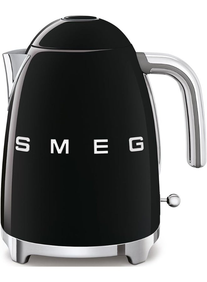 Smeg KLF03BLUK, 50's Retro Style Kettle, 1.7 L Capacity with Water Level Indicator, 360 Swivel Base, Anti-Slip Feet, Soft Opening Lid, Stainless Steel, Black 1.7 L 3000 W KLF03BLUK Black/Silver - Image 1