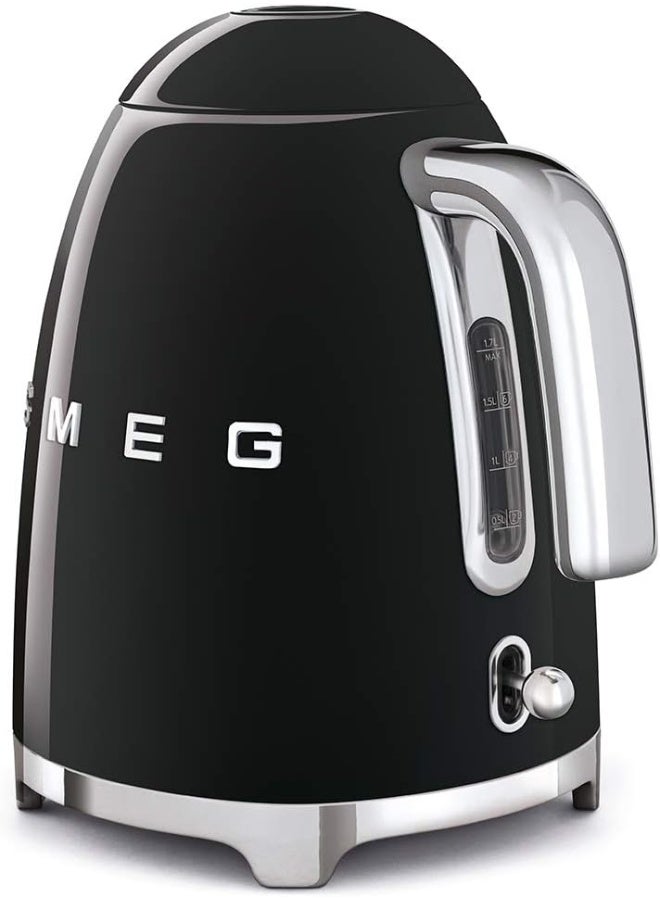 Smeg KLF03BLUK, 50's Retro Style Kettle, 1.7 L Capacity with Water Level Indicator, 360 Swivel Base, Anti-Slip Feet, Soft Opening Lid, Stainless Steel, Black 1.7 L 3000 W KLF03BLUK Black/Silver - Image 4