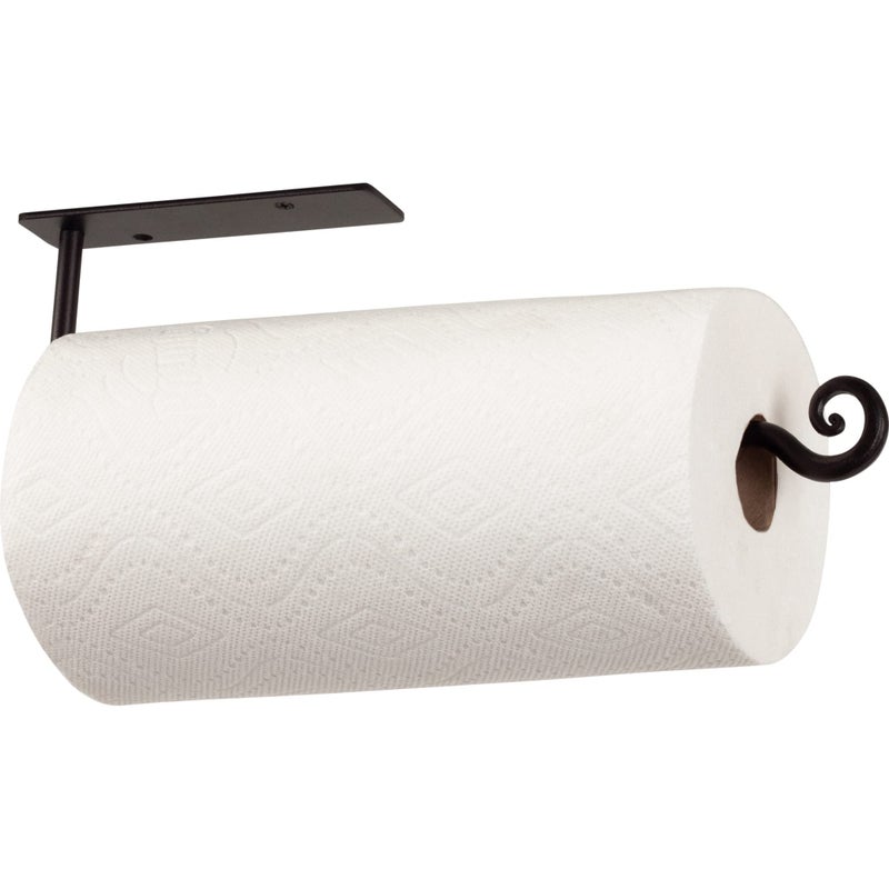 RTZEN Under Cabinet Black Paper Towel Holder  Handcrafted Rustic Metal Decorative Wrought Iron Decor Inside or Under Counter  Farmhouse Wall Mount Paper Towel Holder for Kitchen or Bathroom