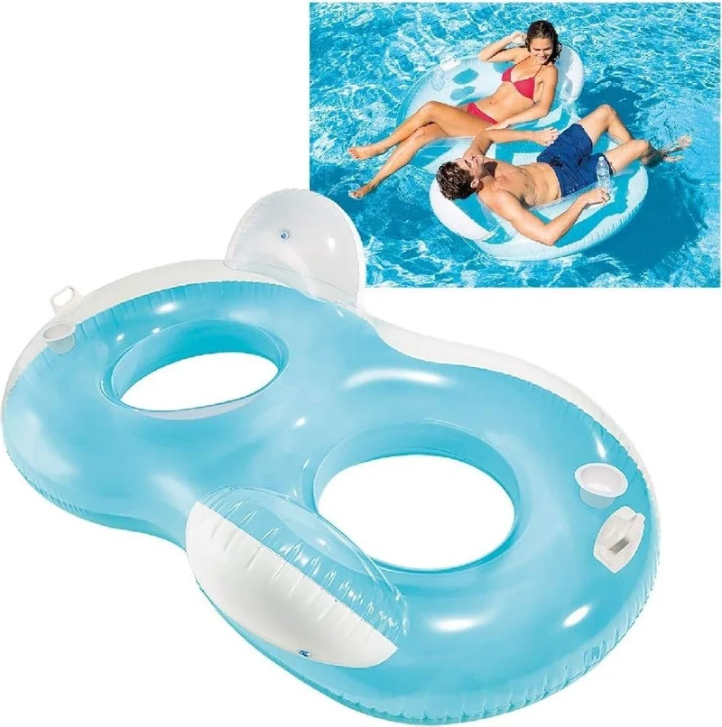 INTEX Double Seater Cushioned Sofa Bagel - Double Sided Inflatable Sofa Bagel - Inflatable Cushioned Lounge 198X117 Cm.
